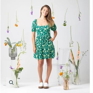 Green Floral Square-Neck Mini Dress